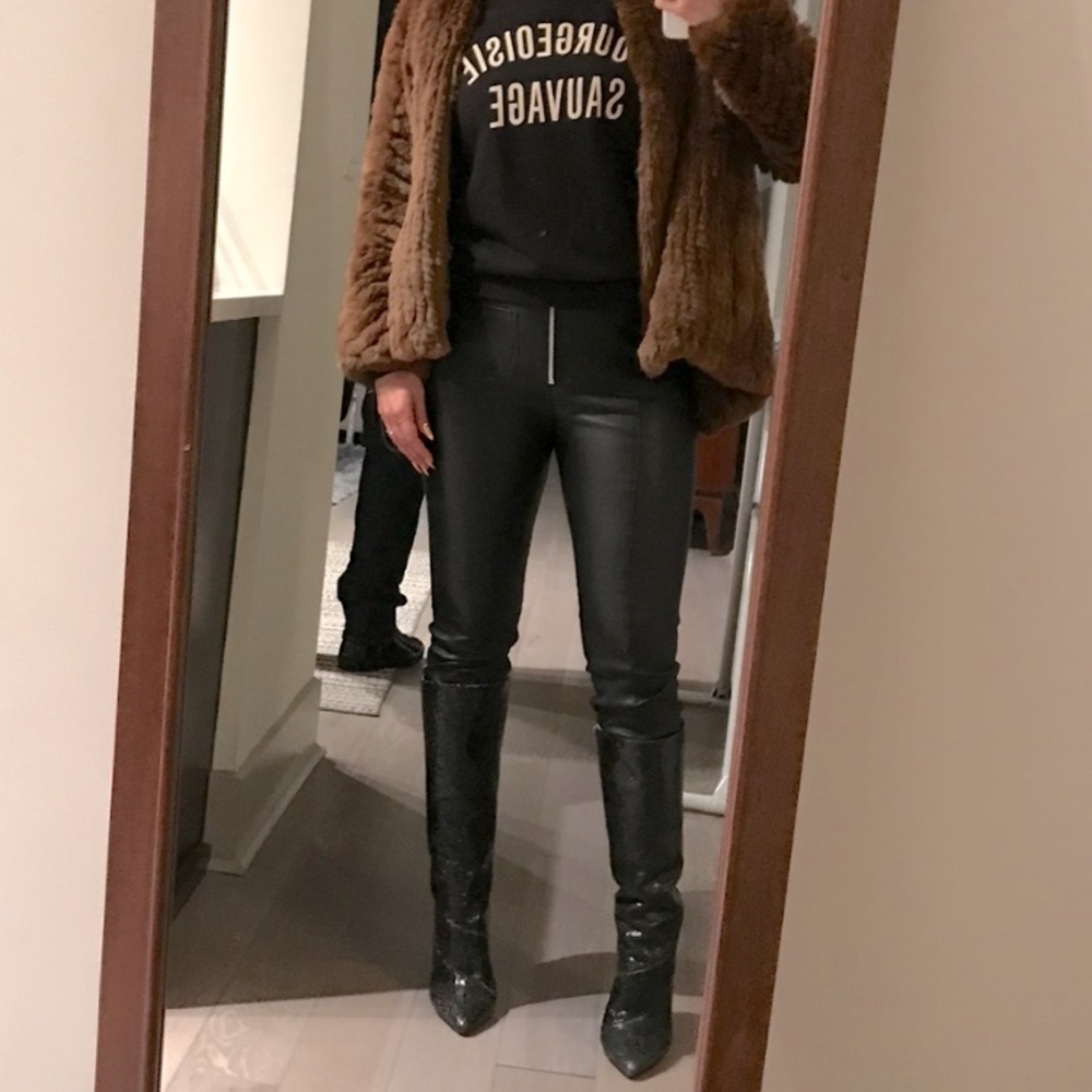 Black real leather flare pants